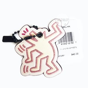 Coach x Keith Haring Dancing Dog Bag Charm NWT Pink White Limited Edition